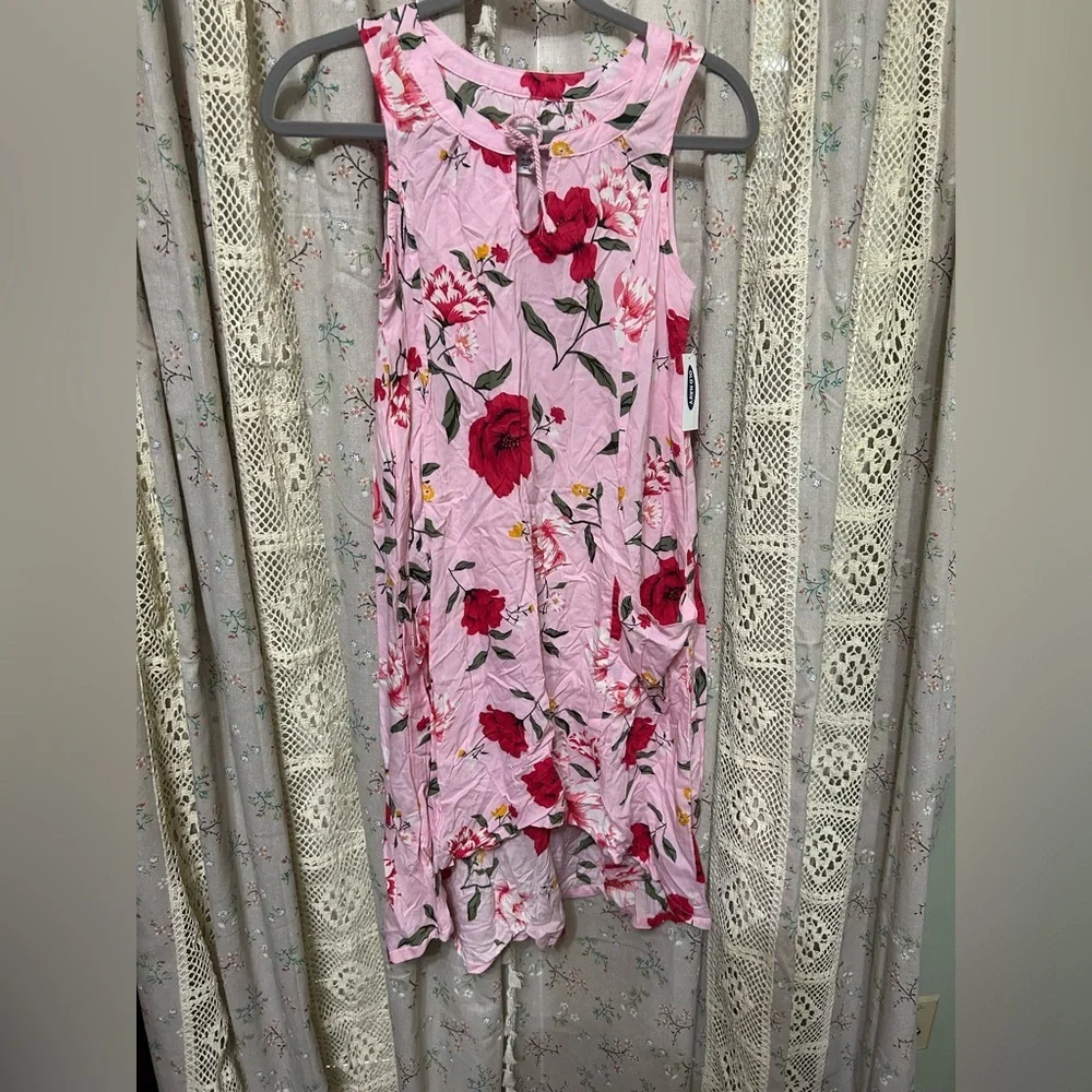 Pink Floral Sleeveless Dress (new, but tag, tie at neck, and size tag removed)